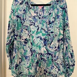Lilly Pulitzer Blue and Green Patterned Blouse